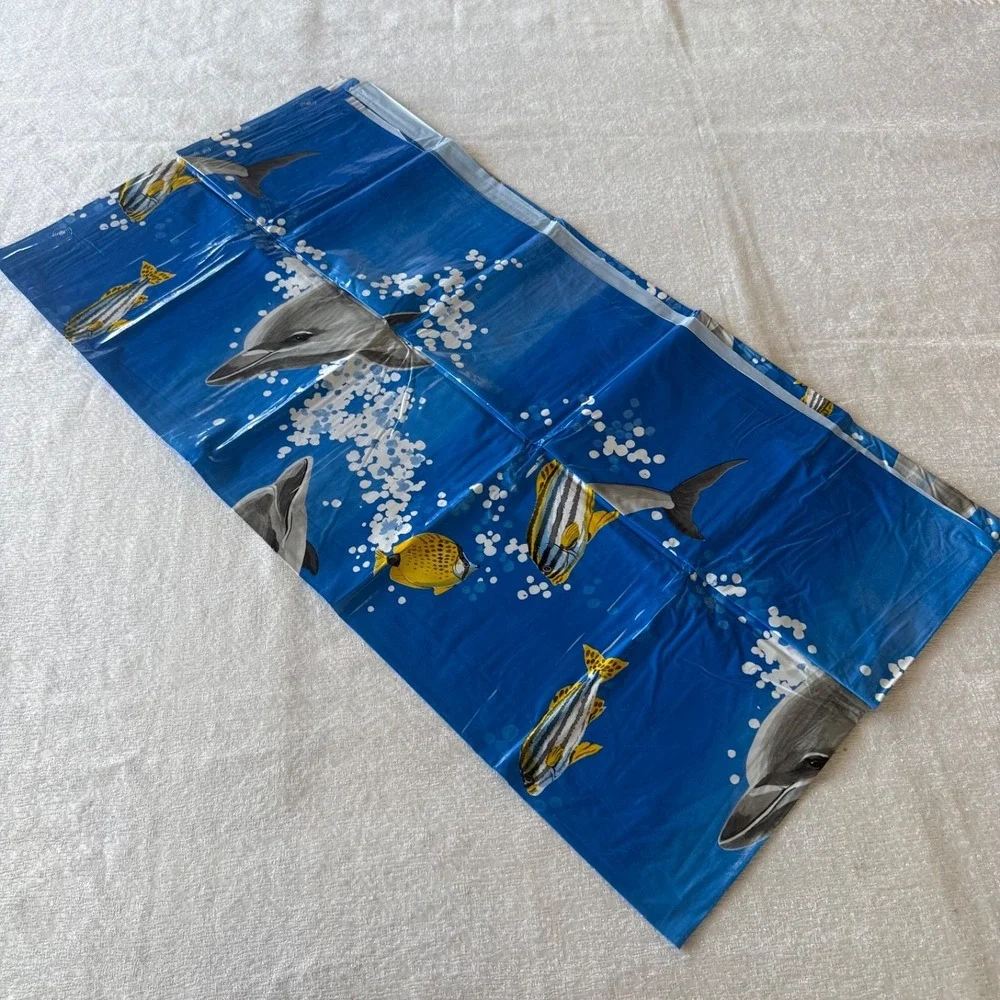 Vintage Dolphin Fish Plastic Shower Curtain Blue Ocean Bathroom Decor NOS